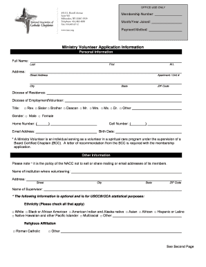 NACC Ministry Volunteer Application Form