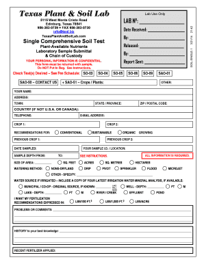 Texas Plant & Soil Lab Soil Test Form
