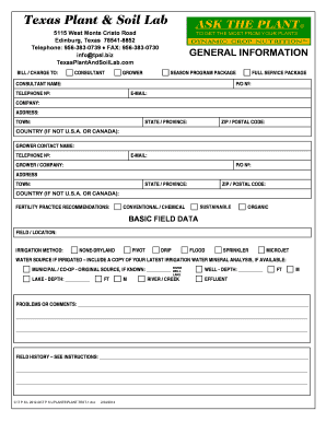 Texas Plant and Soil Lab Consultant Form