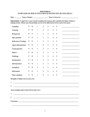 Supervisor Peer Rating Form of Helper Exploration Skills