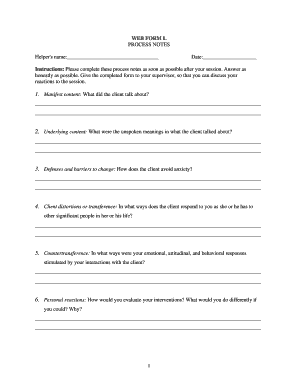 Therapist Process Notes Form