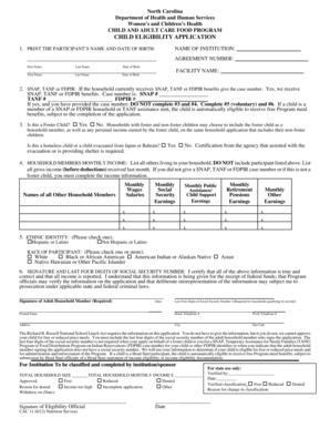 Child and Adult Care Food Program Eligibility Application