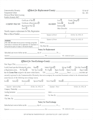 Kentucky Affidavit for Replacement Title