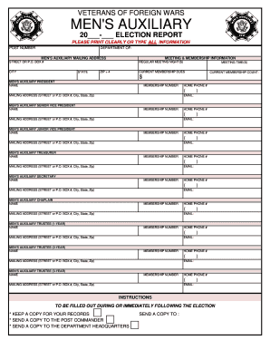 Veterans of Foreign Wars Men's Auxiliary Election Report
