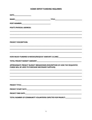 Home Depot Funding Inquiry Form