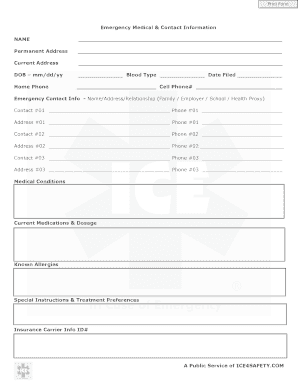 Emergency Medical Contact Information Form