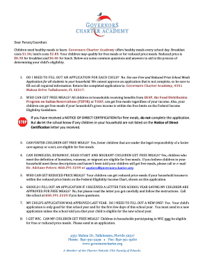 Free and Reduced Price School Meals Application