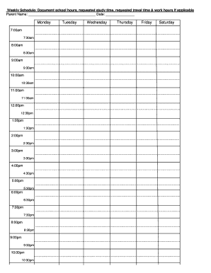 Weekly Schedule Document school hours, requested study time, requested travel time & work hours if applicable Parent Name Date - maderacap