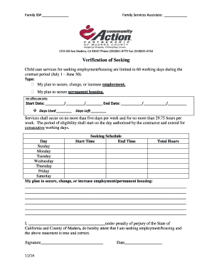 California Child Care Services Verification Form