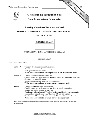 Leaving Certificate Examination Home Economics