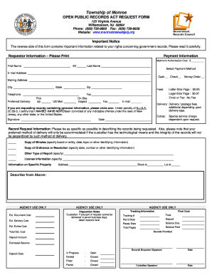 Monroe Township Open Public Records Request Form