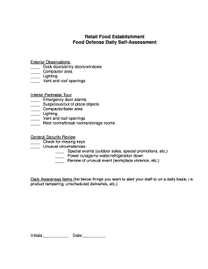 Food Defense Daily Self-Assessment Form