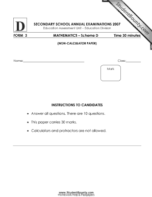 Form 3 Mathematics Scheme D