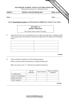 Design and Technology Annual Examination Form 3