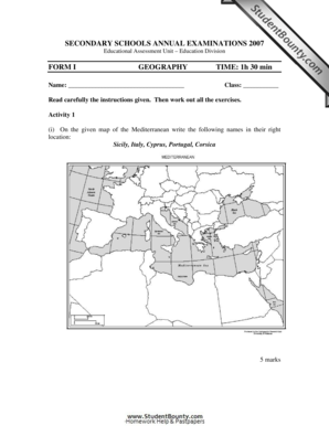 Geography Secondary School Exam Form 1
