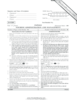 Tourism Administration and Management Exam OMR Sheet