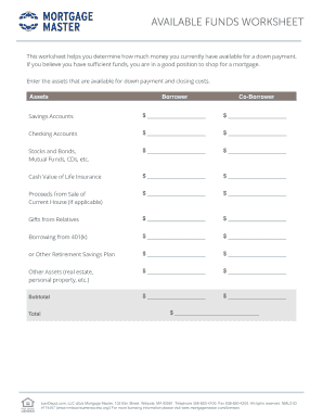 Available Funds Worksheet