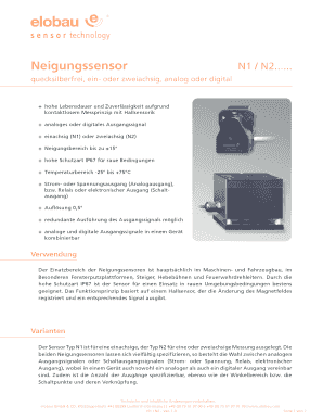 Neigungssensor N1 / N2 Technische Spezifikationen