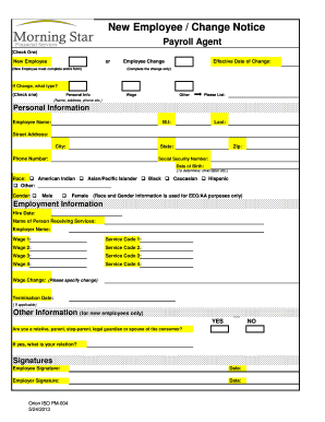 New Employee Change Notice Form
