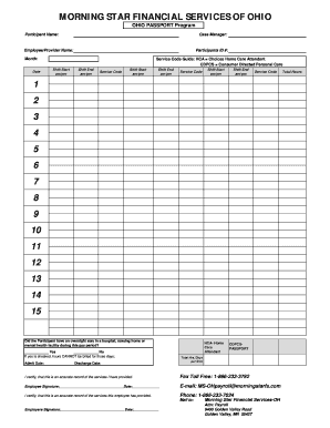 Ohio Passport Program Service Record Form