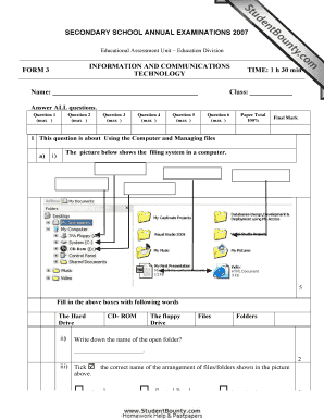 Secondary School ICT Exam Form