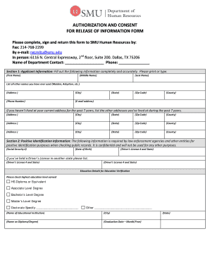 Authorization and Consent for Release of Information Form