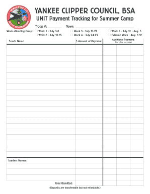Unit Payment Tracking for Summer Camp