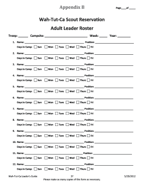 Wah-Tut-Ca Scout Reservation Adult Leader Roster