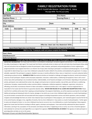 Crystal Lake Park District Family Registration Form