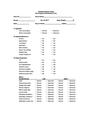 Modified Mayhew Scale Neurological Examination Form