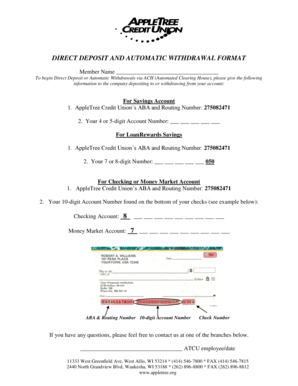 Direct Deposit and Automatic Withdrawal Form
