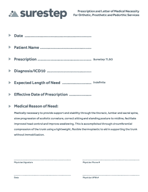 Prescription for Orthotic TLSO