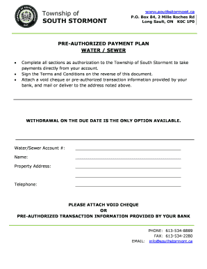Pre-Authorized Payment Plan for Water Sewer