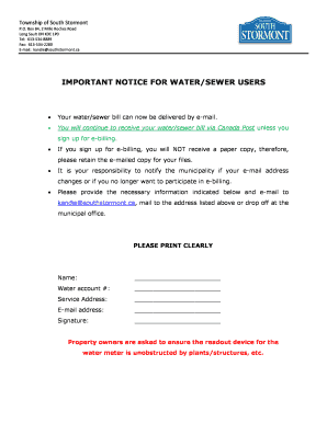 South Stormont Water/Sewer E-Billing Enrollment Form