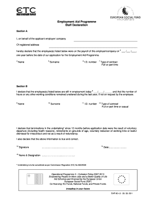 Employment Aid Programme Staff Declaration