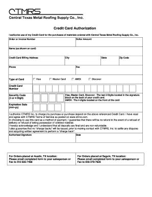 Credit Card Authorization Form