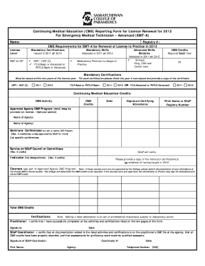 CME Reporting Form for EMT-A License Renewal