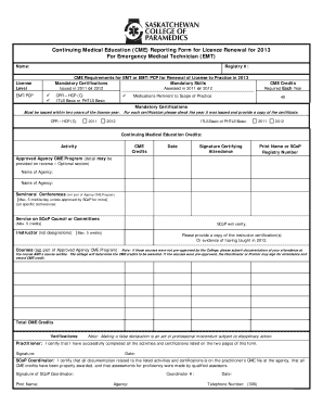 CME Reporting Form for EMT License Renewal