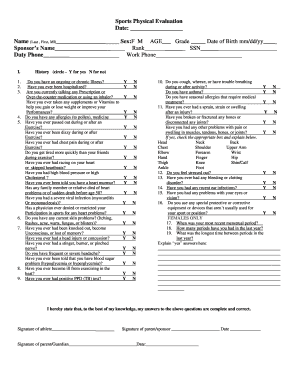 Sports Physical Evaluation Form