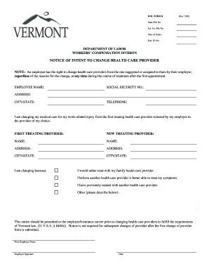 Vermont Notice of Intent to Change Health Care Provider