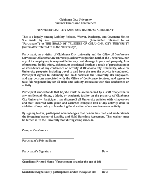 Oklahoma City University Summer Camp Waiver