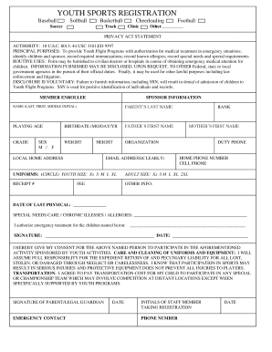 Youth Sports Registration Form
