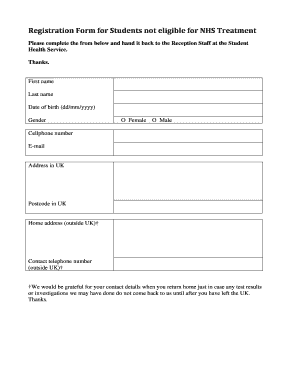 Student Health Service Registration Form