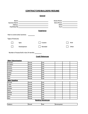 Contractor Resume Form
