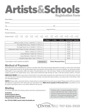 Artists & Schools Registration Form