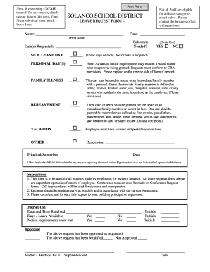SOLANCO School District Leave Request Form
