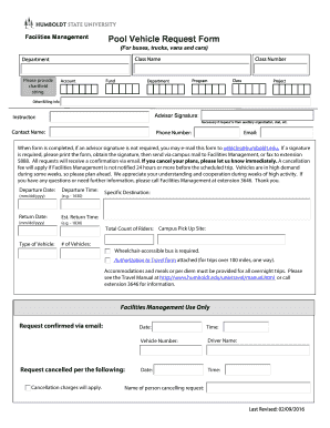 Facilities Management Pool Vehicle Request Form