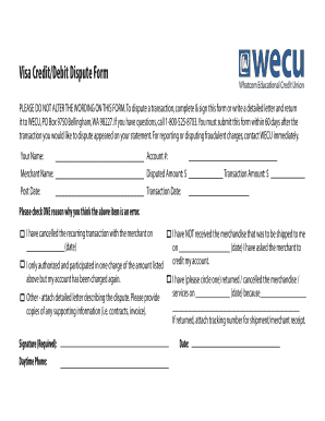 Visa Credit/Debit Dispute Form