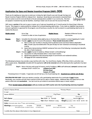 Application for Spay and Neuter Incentive Program (SNIP) - Dog