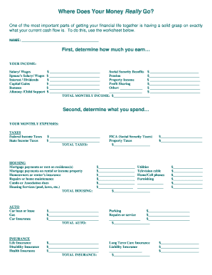 Personal Finance Cash Flow Worksheet